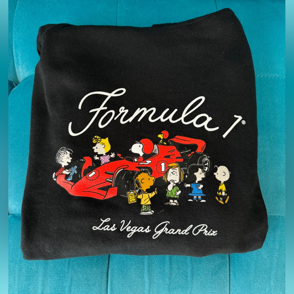 2024 F1 Formula One Las Vegas PEANUTS X F1 Collaboration Black Hoodie Youth XL
